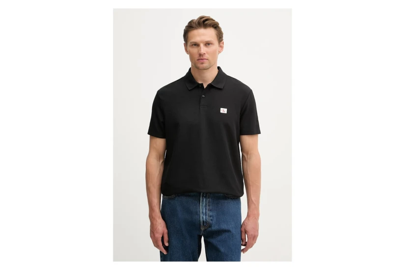 Calvin Klein Micro Waffle Classic Badge Ανδρικό Κοντομάνικο T-Shirt Polo Μαύρο