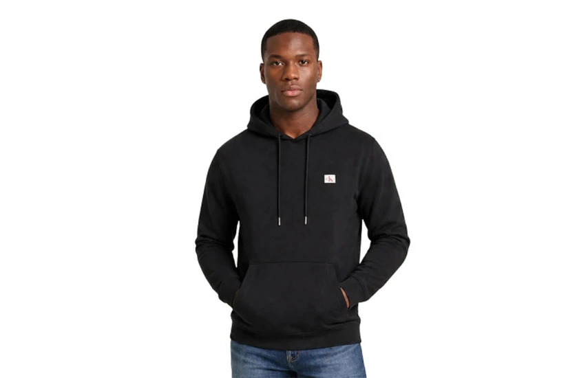 Calvin Klein French Terry Woven Label Ανδρικό Φούτερ με Κουκούλα Μαύρο