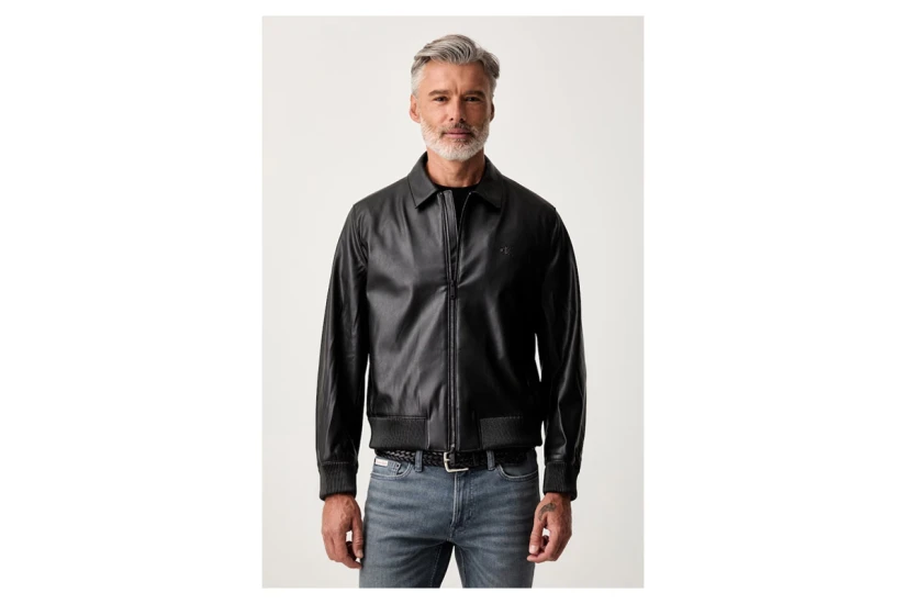 Calvin Klein Faux Leather Ανδρικό Μπουφάν Bomber Μαύρο
