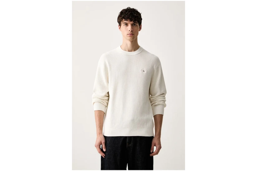 Calvin Klein Classic Cotton Waffle Knit Ανδρικό Πουλόβερ Εκρού