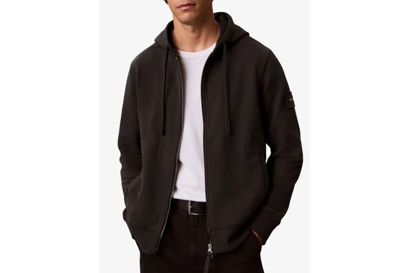 Calvin Klein Cotton Terry Badge Ανδρική Βαμβακερή Ζακέτα με Κουκούλα Ανθρακί