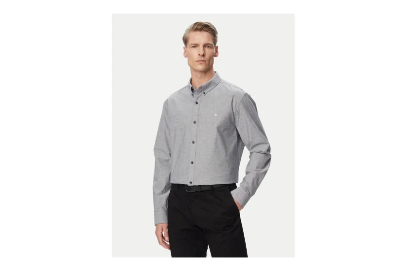 Calvin Klein Solid Classic Oxford Ανδρικό Μακρυμάνικο Πουκάμισο Γκρι