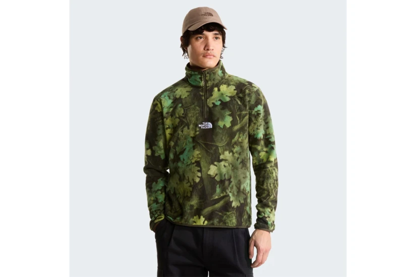 The North Face Glacier Novelty Logo Printed Ανδρική Μακρυμάνικη Μπλούζα Fleece με Φερμουάρ Πράσινη, Μαύρη