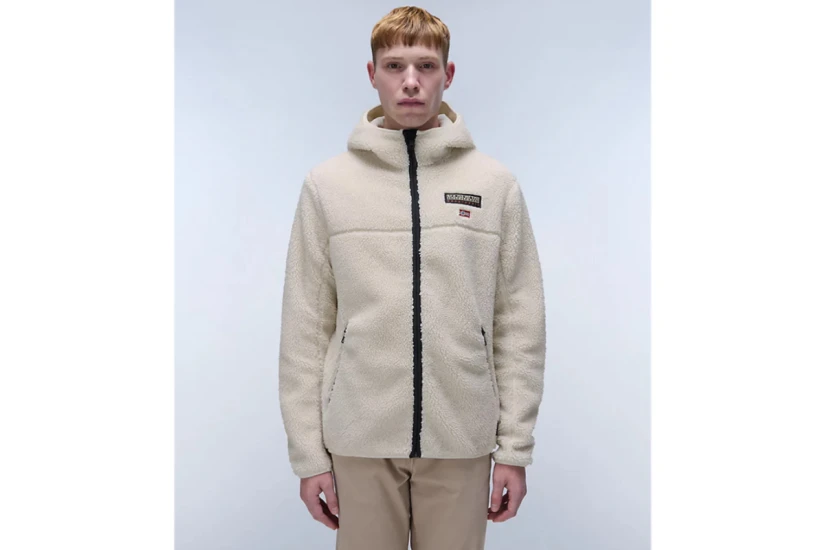Napapijri T-Tynik Ανδρική Ζακέτα Fleece με Κουκούλα Εκρού