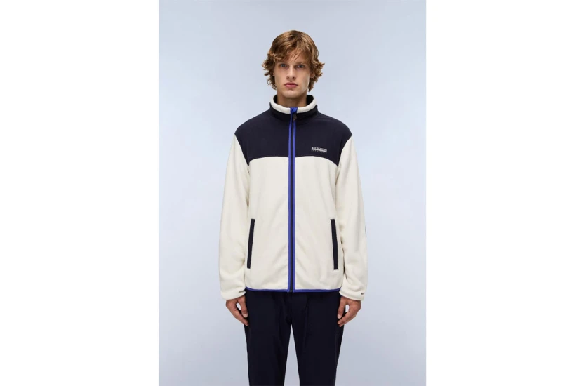 Napapijri T-Dergana Ανδρική Ζακέτα Fleece Εκρού, Μπλε Σκούρο, Μωβ