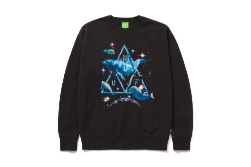 Huf Space Dolphins Wash Crew Hoodie Ανδρικό (PF00528 BLACK)