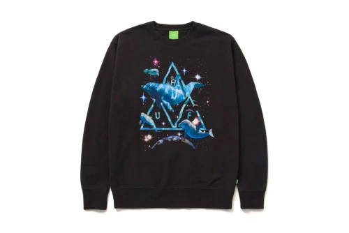 Huf Space Dolphins Wash Crew Hoodie Ανδρικό (PF00528 BLACK)