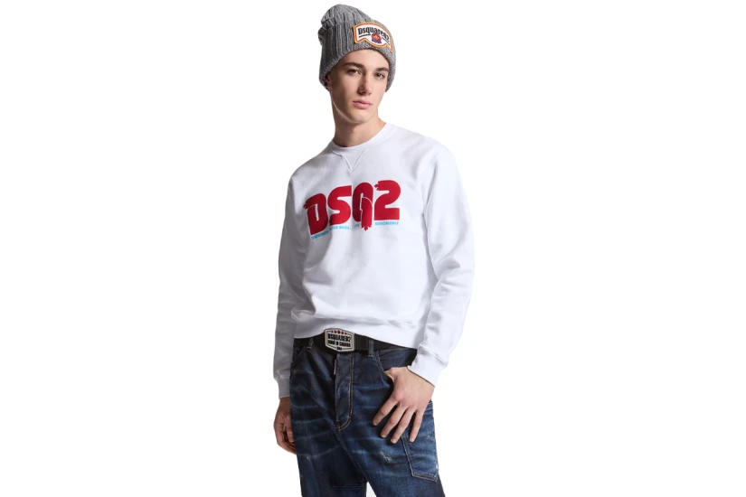 Dsquared2 Cool Fit Tee Ανδρική Μακρυμάνικη Μπλούζα Λευκή, Κόκκινη