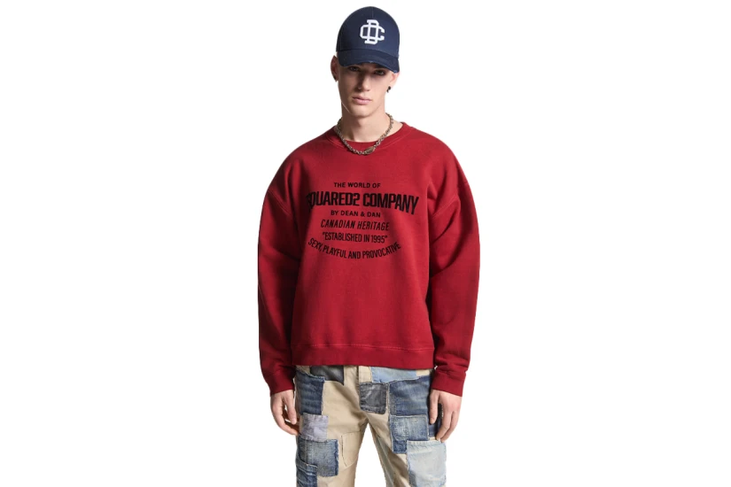Dsquared2 Relax Fit Crewneck Ανδρική Μακρυμάνικη Μπλούζα Κόκκινη