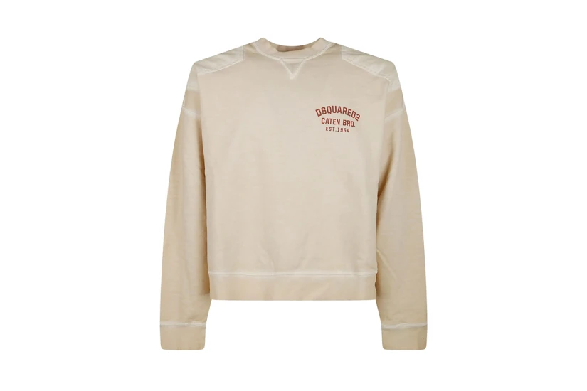 Dsquared2 Cipro Loose Fit Μακρυμάνικη Μπλούζα με Λαιμόκοψη Μπεζ