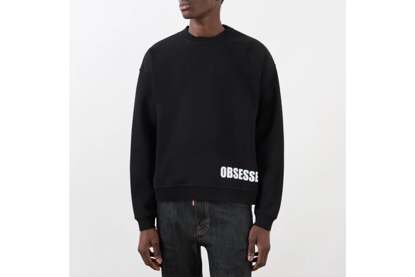 Dsquared2 Obsessed2 Relax Fit Ανδρική Μακρυμάνικη Μπλούζα με Λαιμόκοψη Μαύρη