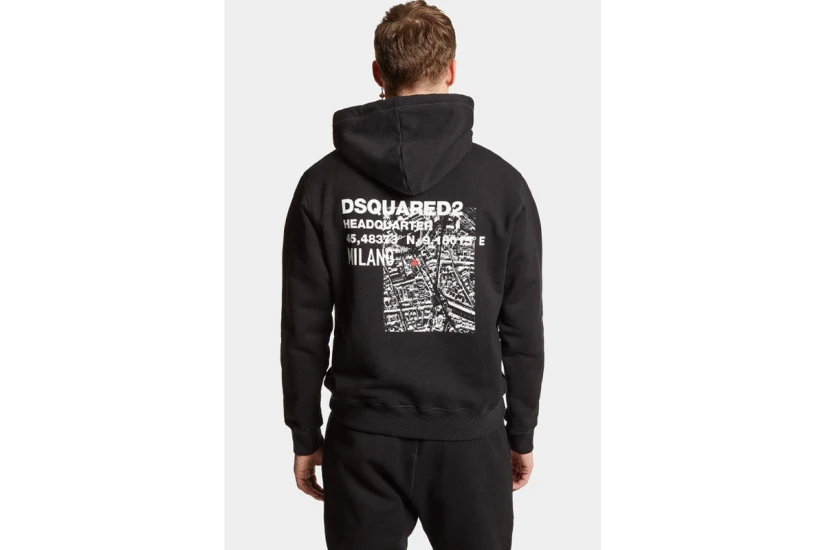 Dsquared2 Ceresio Map Cool Fit Ανδρικό Φούτερ με Κουκούλα Μαύρο