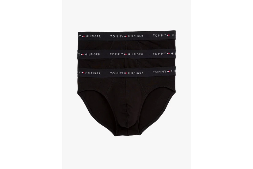 Tommy Jeans Signature Logo Waistband Briefs Ανδρικά Εσώρουχα Σλιπ Μαύρα 3 Τεμάχια