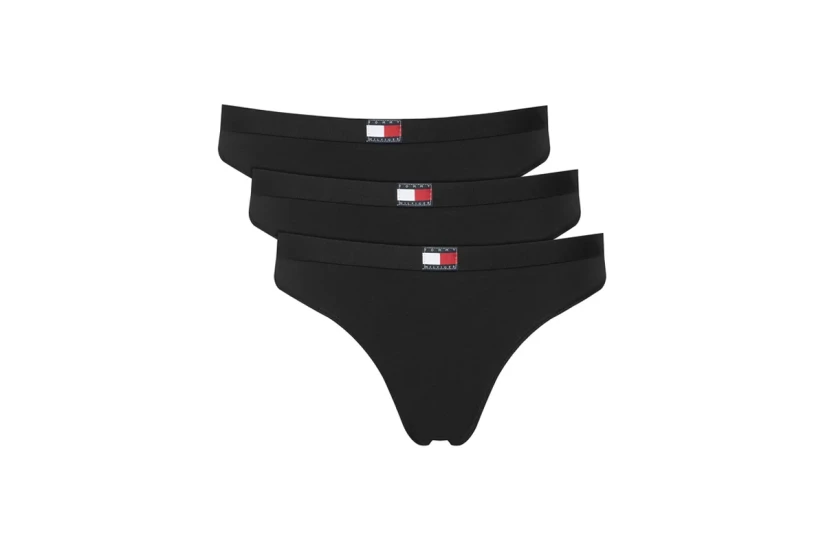 Tommy Jeans Original Logo Waistband Γυναικεία Εσώρουχα String Μαύρα 3-Τεμάχια