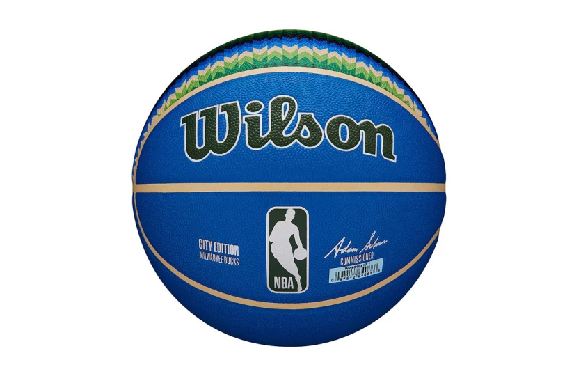 Wilson NBA Team City Collector Milwaukee Bucks Μπάλα Μπάσκετ Μπλε, Πράσινη, Μαύρη, Μπεζ