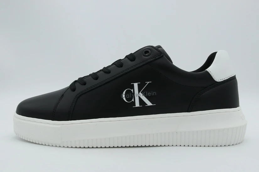 Calvin Klein Leather Ανδρικά Sneakers Μαύρα, Λευκά