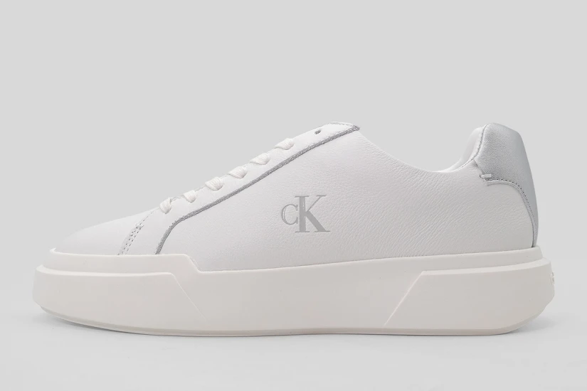Calvin Klein Avenue Leather Silver Tab Γυναικεία Sneakers Λευκά, Ασημί