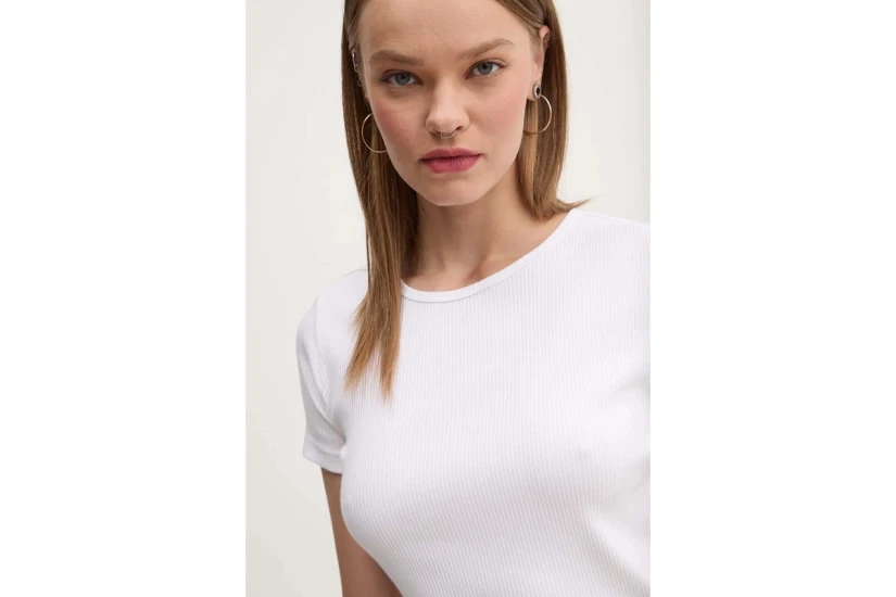 Converse Ribbed Slim Γυναικείο Κοντομάνικο T-Shirt Λευκό