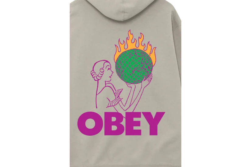 Obey World In Flames Premium Ανδρικό Φούτερ με Κουκούλα Γκρι