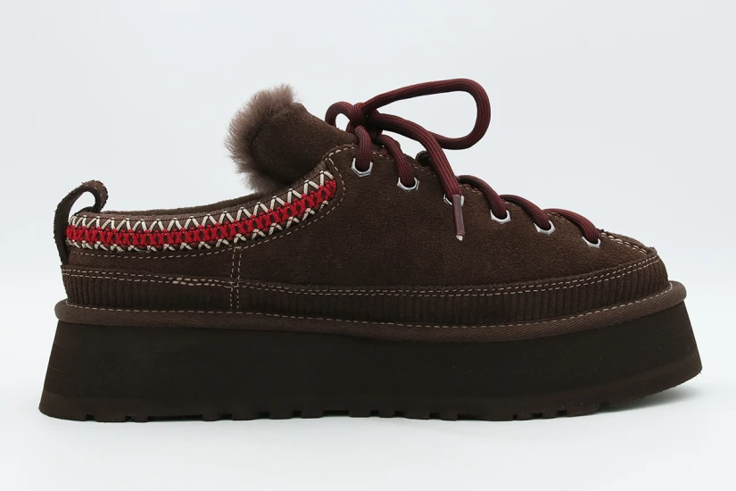 Ugg Heritage Lace-Up Γυναικείες Παντόφλες Καφέ, Μπορντό, Εκρού
