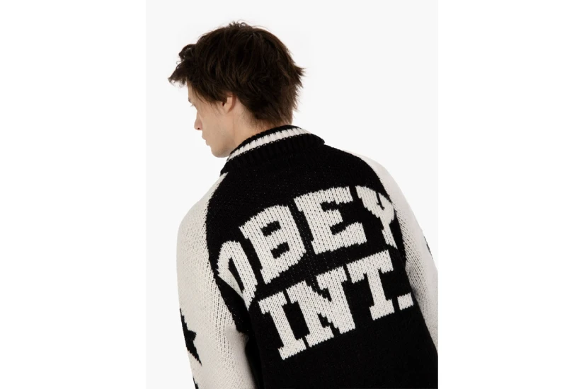 Obey Int. Cowichan Ανδρική Πλεκτή Ζακέτα Μαύρη, Εκρού