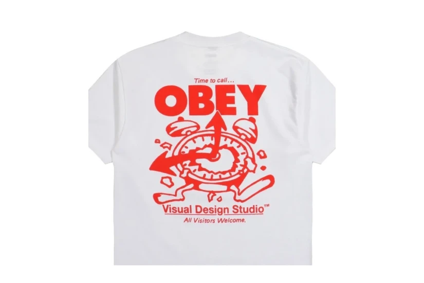 Obey Time To Call Heavyweight Ανδρικό Κοντομάνικο T-Shirt Λευκό, Κόκκινο