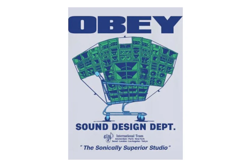 Obey Sound Design Dept Heavyweight Ανδρικό Κοντομάνικο T-Shirt Λευκό, Μπλε, Πράσινο