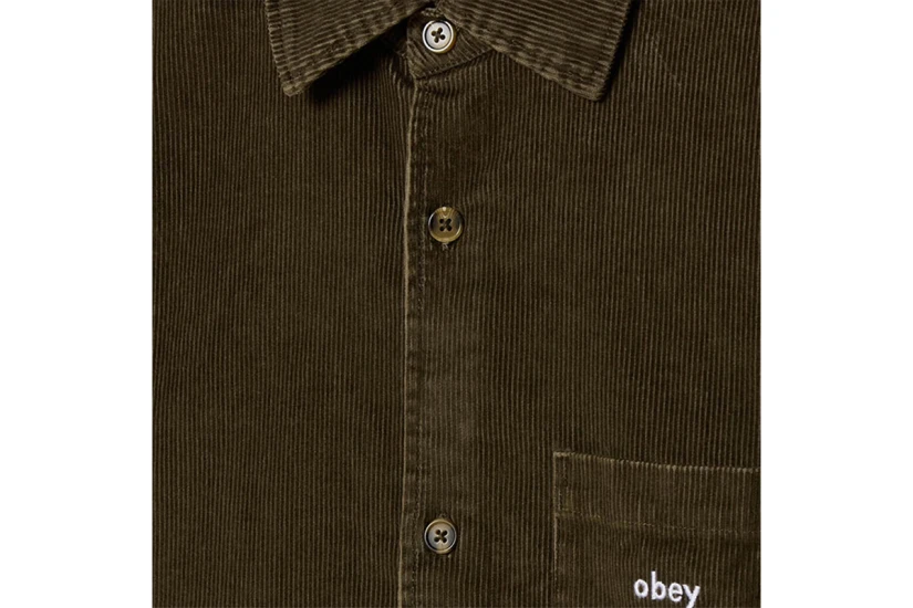 Obey Buckley Corduroy Ανδρικό Μακρυμάνικο Πουκάμισο Κυπαρισσί