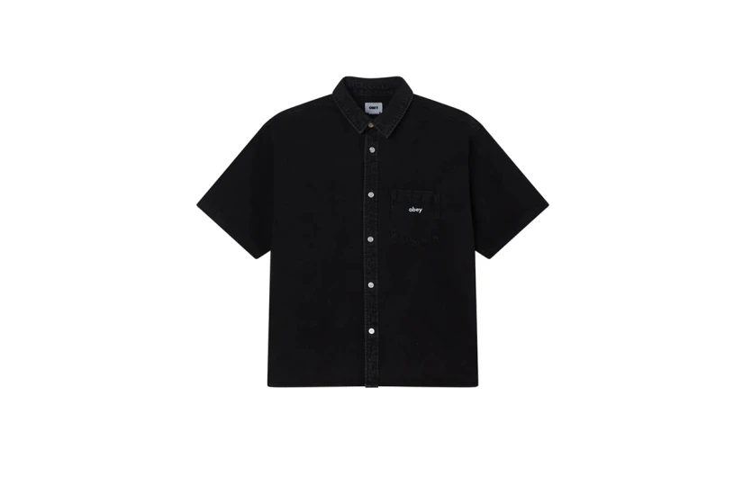 Obey Bigwig Denim Ανδρικό Κοντομάνικο Πουκάμισο Μαύρο