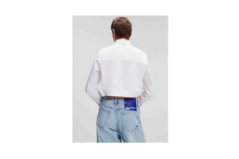 Karl Lagerfeld Cropped Logo Γυναικείο Μακρυμάνικο Πουκάμισο Λευκό