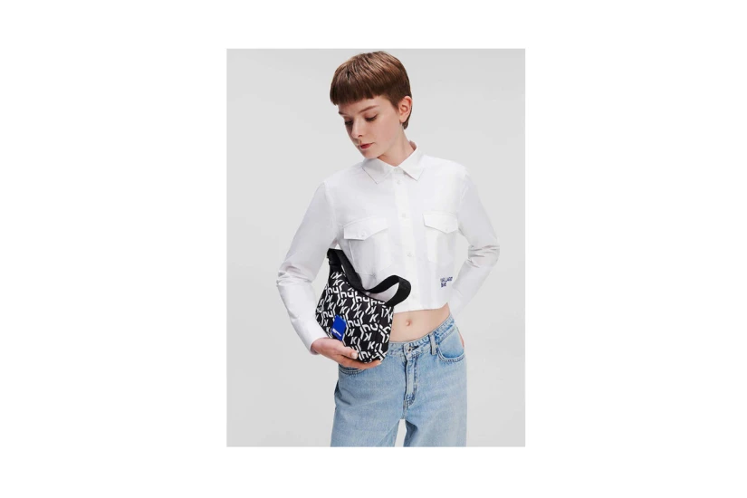 Karl Lagerfeld Cropped Logo Γυναικείο Μακρυμάνικο Πουκάμισο Λευκό