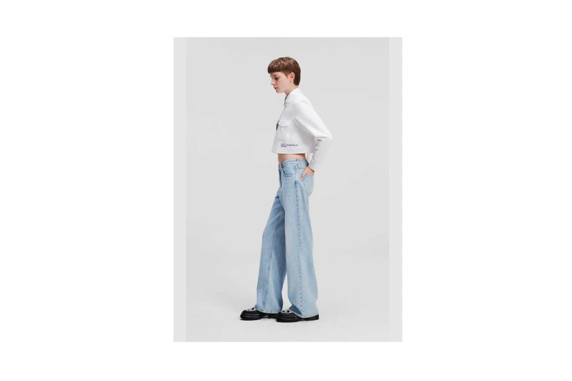 Karl Lagerfeld Cropped Logo Γυναικείο Μακρυμάνικο Πουκάμισο Λευκό