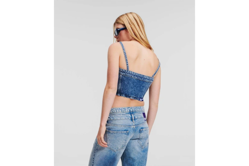 Karl Lagerfeld Denim Γυναικεία Αμάνικη Crop Top Μπλούζα Μπλε