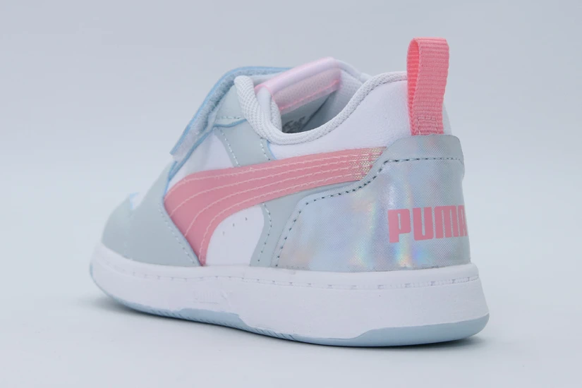 Puma Rebound V6 Low Space Belle Βρεφικά Sneakers Γκρι, Λευκά, Ροζ