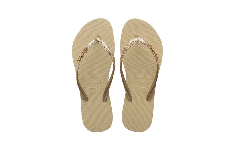 Havaianas Slim Glitter II Σαγιονάρες Μπεζ, Χρυσές