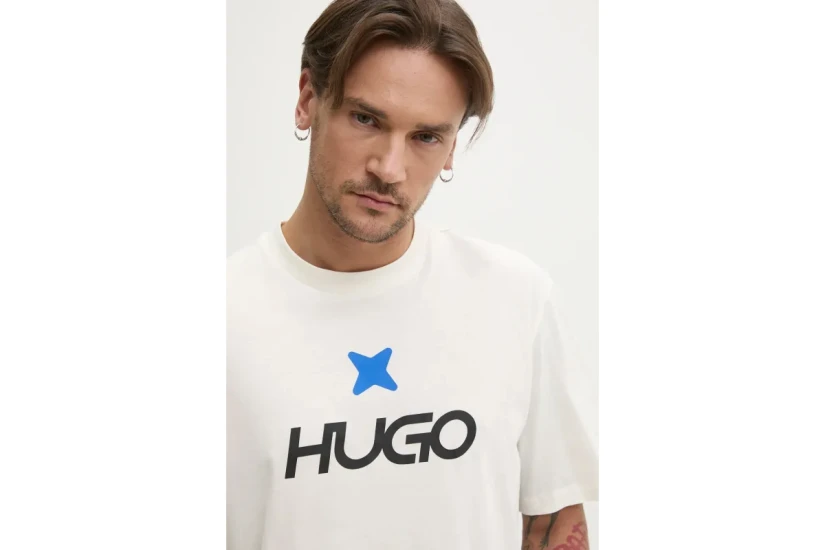 Hugo Newromi Logo Artwork Ανδρικό Κοντομάνικο T-Shirt Εκρού