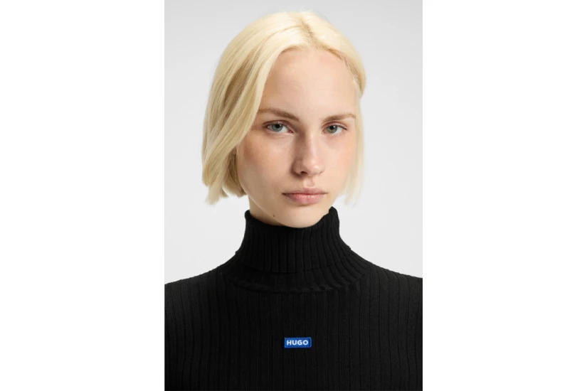 Hugo Somyna B Rib Knit Asymmetric Γυναικείο Πουλόβερ Μαύρο