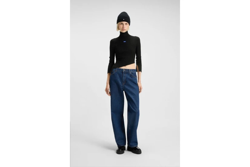 Hugo Somyna B Rib Knit Asymmetric Γυναικείο Πουλόβερ Μαύρο