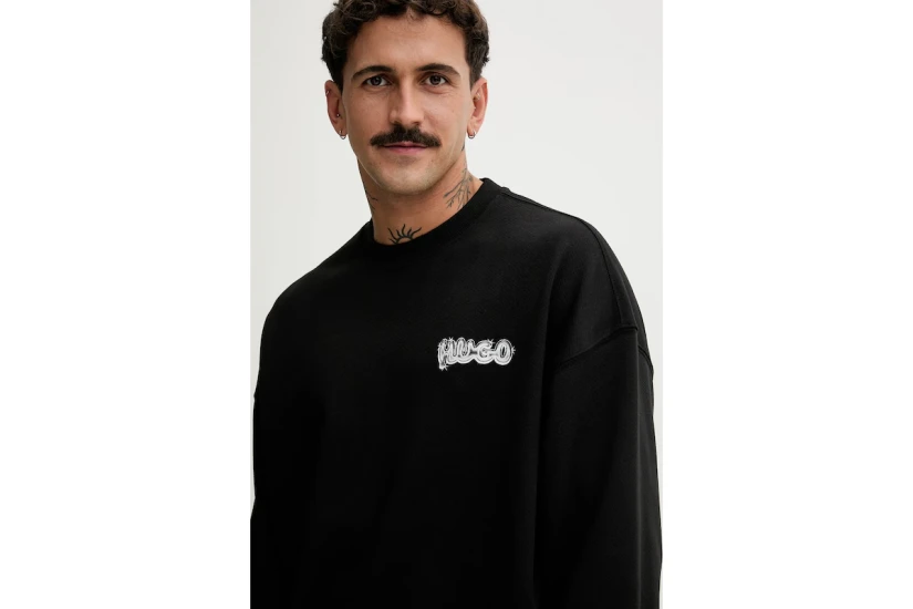 Hugo Nyrocrew With Logo Prints Ανδρική Μακρυμάνικη Μπλούζα Μαύρη