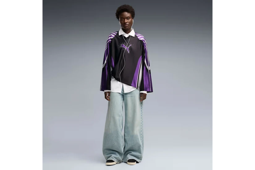 Puma Street Glam Bedazzled Jersey Γυναικεία Μακρυμάνικη Μπλούζα με V Μωβ, Μαύρη, Λευκή