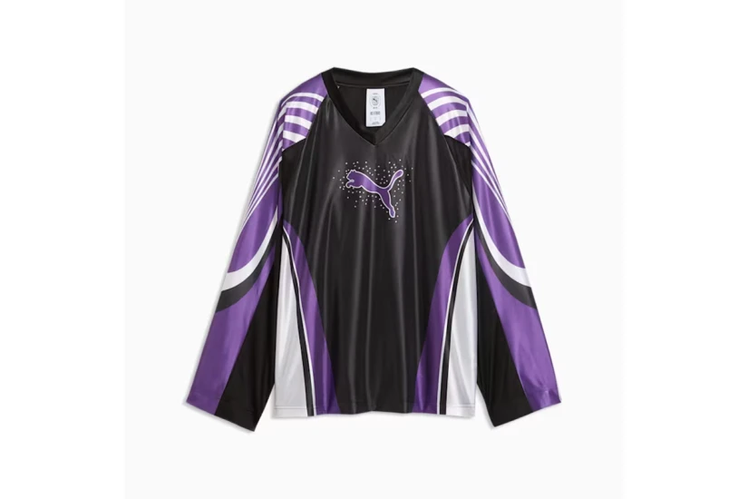 Puma Street Glam Bedazzled Jersey Γυναικεία Μακρυμάνικη Μπλούζα με V Μωβ, Μαύρη, Λευκή