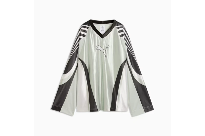 Puma Street Glam Bedazzled Jersey Γυναικεία Μακρυμάνικη Μπλούζα με V Μέντα, Μαύρη, Λευκή