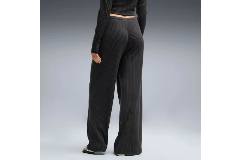 Puma Essentials Wide Leg Ribbed Γυναικείο Παντελόνι Φόρμας Μαύρο