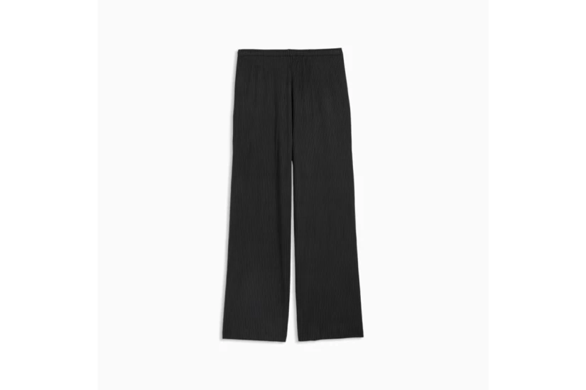 Puma Essentials Wide Leg Ribbed Γυναικείο Παντελόνι Φόρμας Μαύρο