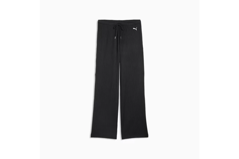 Puma Essentials Wide Leg Ribbed Γυναικείο Παντελόνι Φόρμας Μαύρο