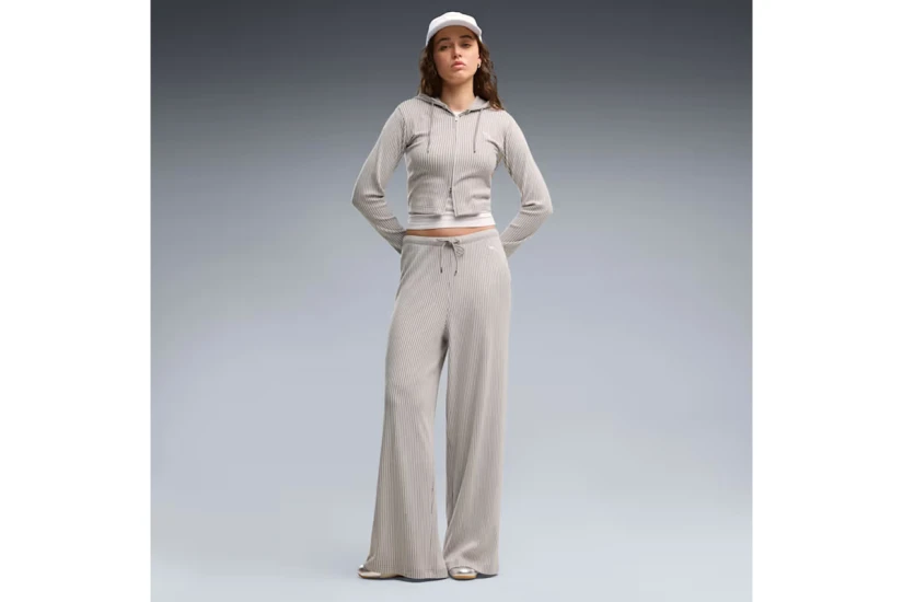 Puma Essentials Wide Leg Ribbed Γυναικείο Παντελόνι Φόρμας Γκρι