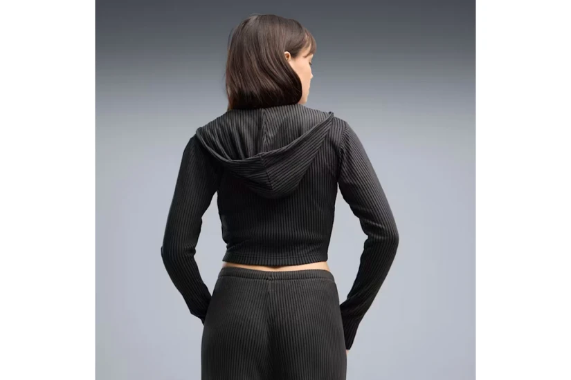 Puma Essentials Ribbed Γυναικεία Πολυεστερική Ζακέτα με Κουκούλα Μαύρη