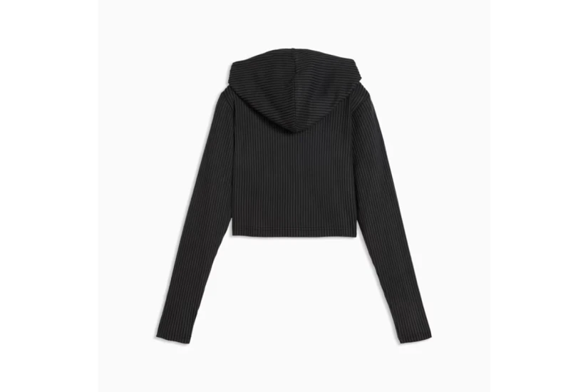 Puma Essentials Ribbed Γυναικεία Πολυεστερική Ζακέτα με Κουκούλα Μαύρη