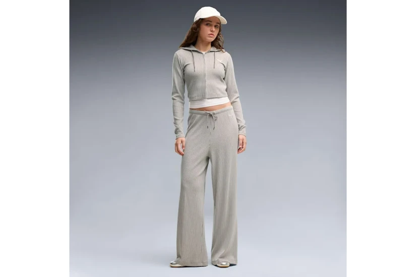 Puma Essentials Ribbed Γυναικεία Πολυεστερική Ζακέτα με Κουκούλα Γκρι