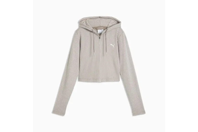 Puma Essentials Ribbed Γυναικεία Πολυεστερική Ζακέτα με Κουκούλα Γκρι